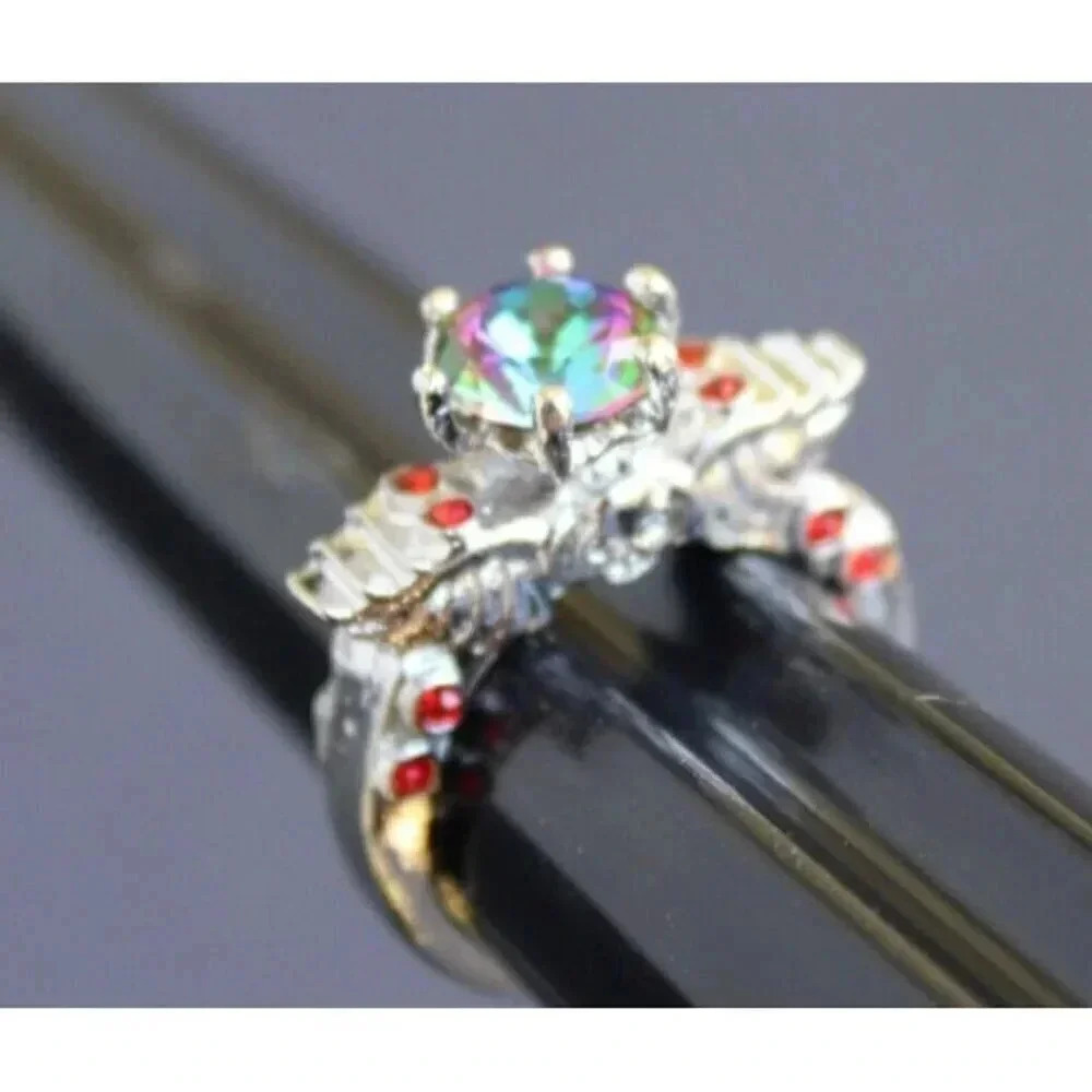 Vintage Art Nouveau Gaudy Gothic Skull Wings Cocktail Gemstone Ring Sz 8